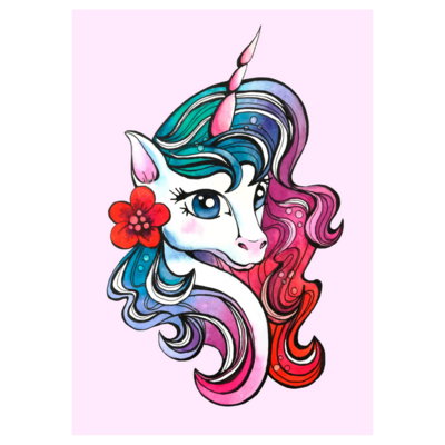 Poster plastifié - licorne cartoon fleur