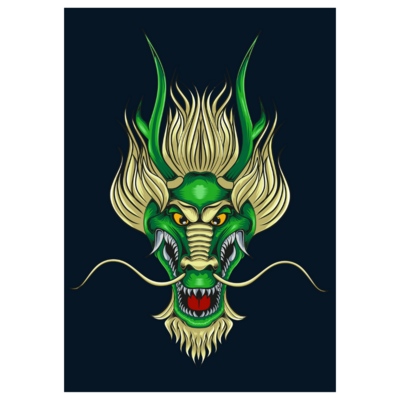 Poster plastifié - dragon japonais tête verte