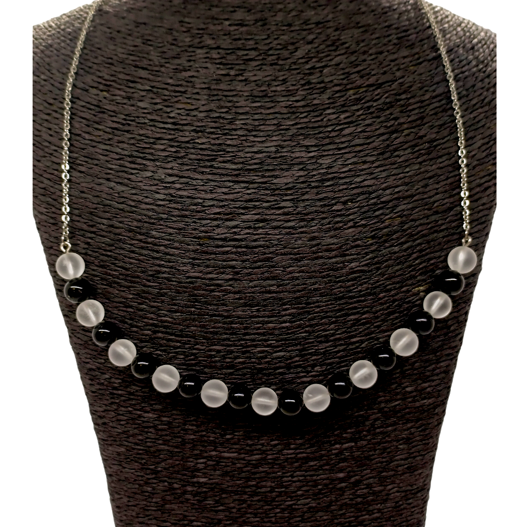Collier - Tourmaline &amp; Cristal de roche mat - 8 mm