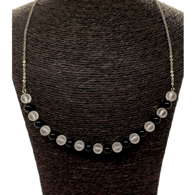 Collier - Tourmaline &amp; Cristal de roche mat - 8 mm