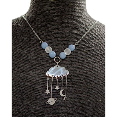 Collier - Pendentif nuage - Cristal de roche mat et Angélite