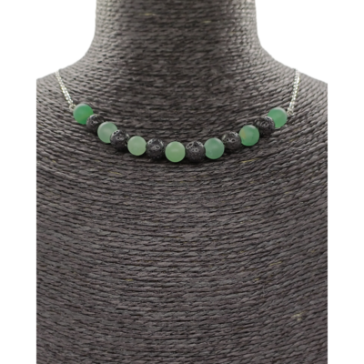 Collier - Aventurine &amp; pierre de lave - 8 mm