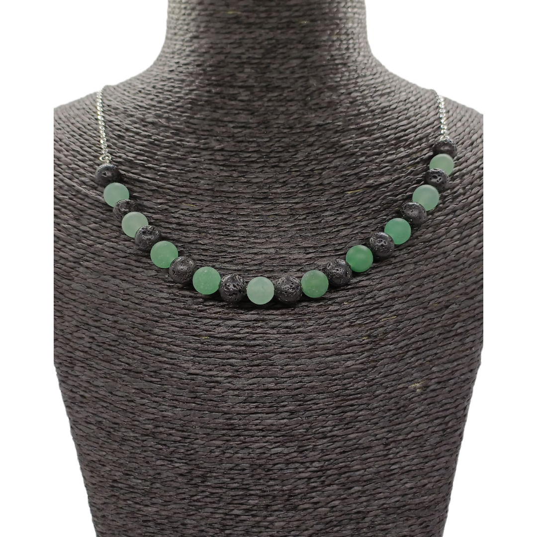 Collier - Aventurine &amp; pierre de lave - 8 mm