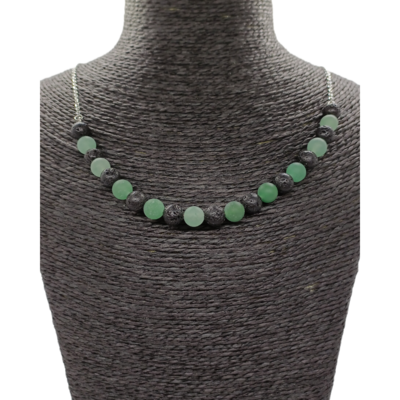 Collier - Aventurine &amp; pierre de lave - 8 mm
