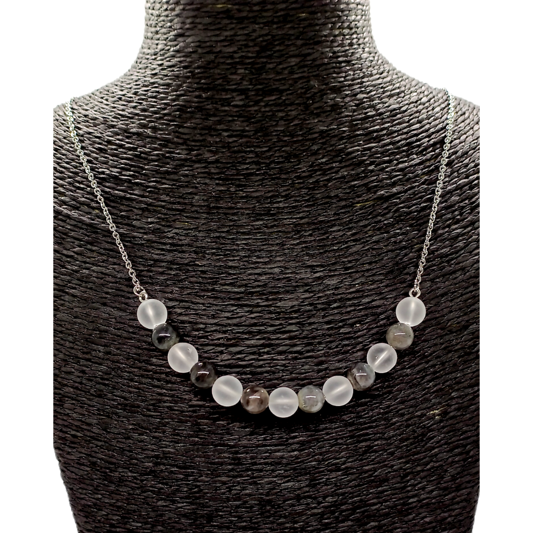 Collier - labradorite &amp; cristal de roche - 8 mm