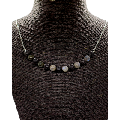 Collier - labradorite et pierre de lave - 8 mm