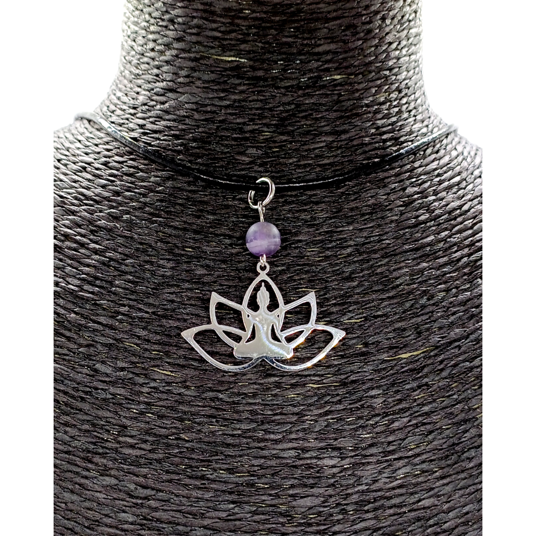 Collier - Lotus Méditation - Améthyste 8 mm mat