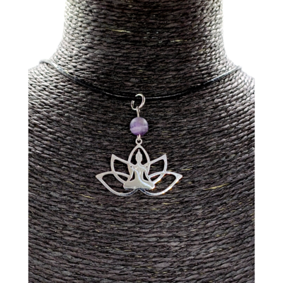 Collier - Lotus Méditation - Améthyste 8 mm mat