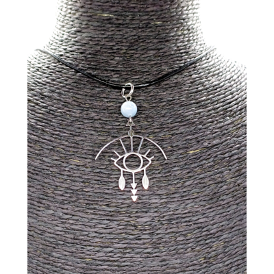 Collier - Oeil graphique - Angélite 8 mm