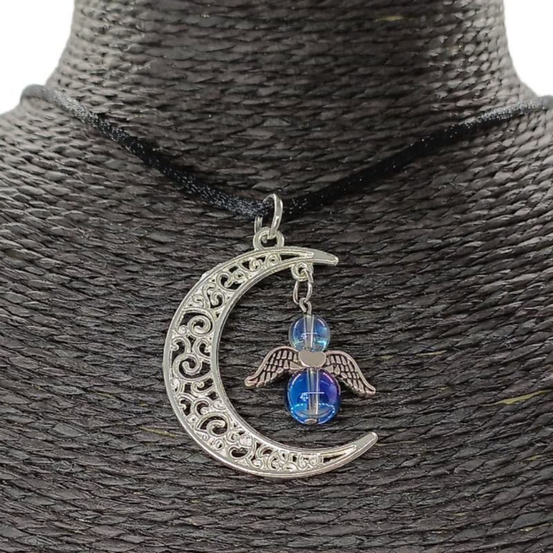 Collier - Lune et ange Aqua Aura - 6 et 8 mm