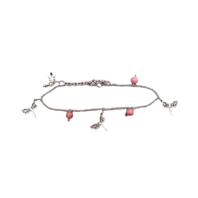 Bracelet de cheville - Rhodonite et libellules