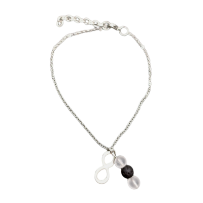 Bracelet de cheville - Lemniscate, Cristal de roche et Pierre de lave