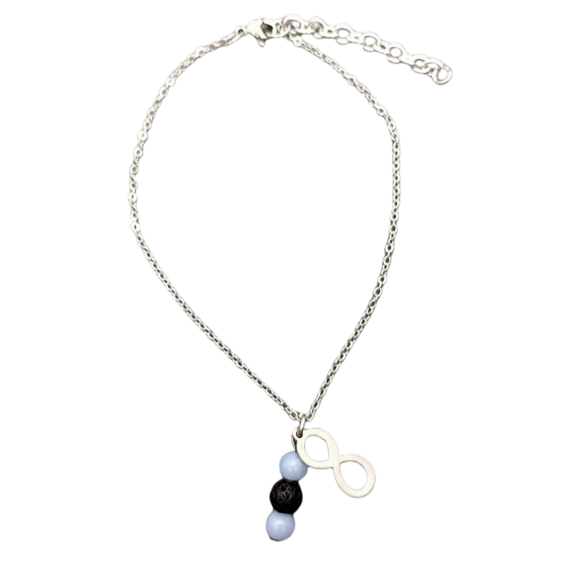 Bracelet de cheville - Lemniscate, Angélite et Pierre de lave
