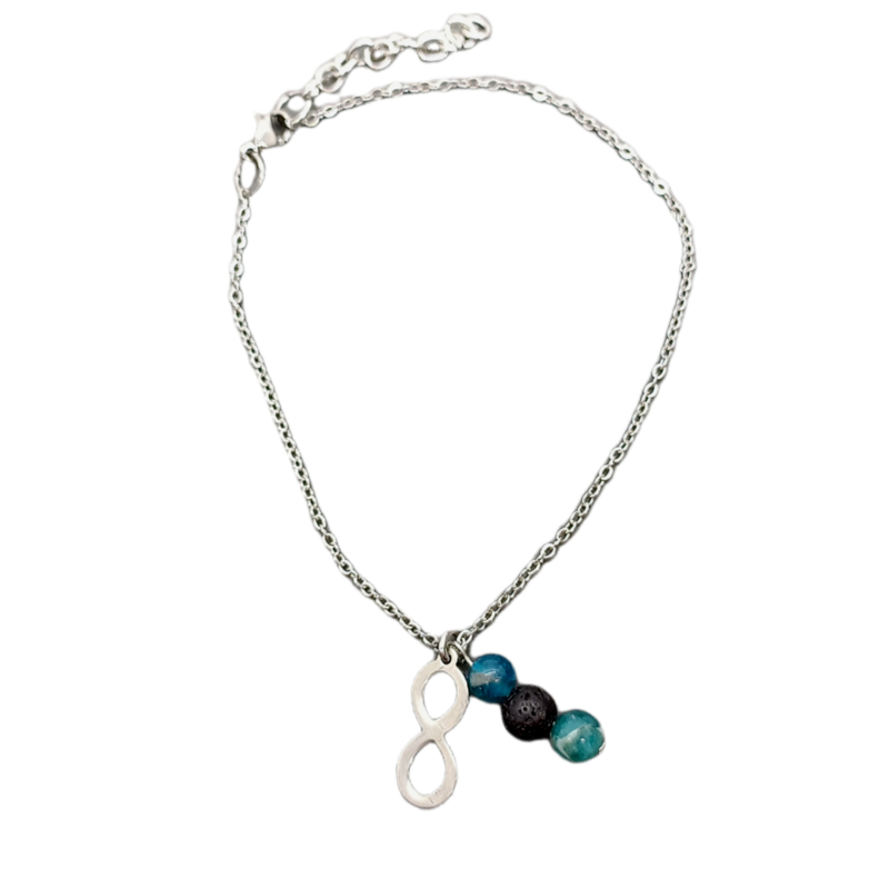 Bracelet de cheville - Lemniscate, Apatite et Pierre de lave