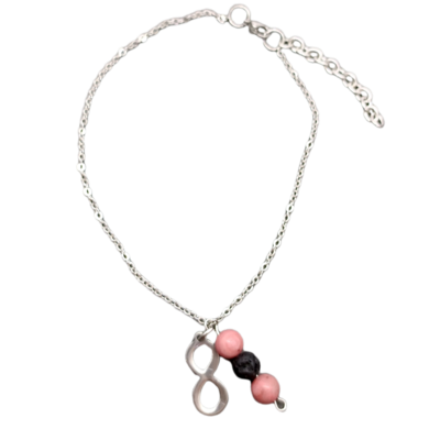 Bracelet de cheville - Lemniscate, Rhodonite et Pierre de lave