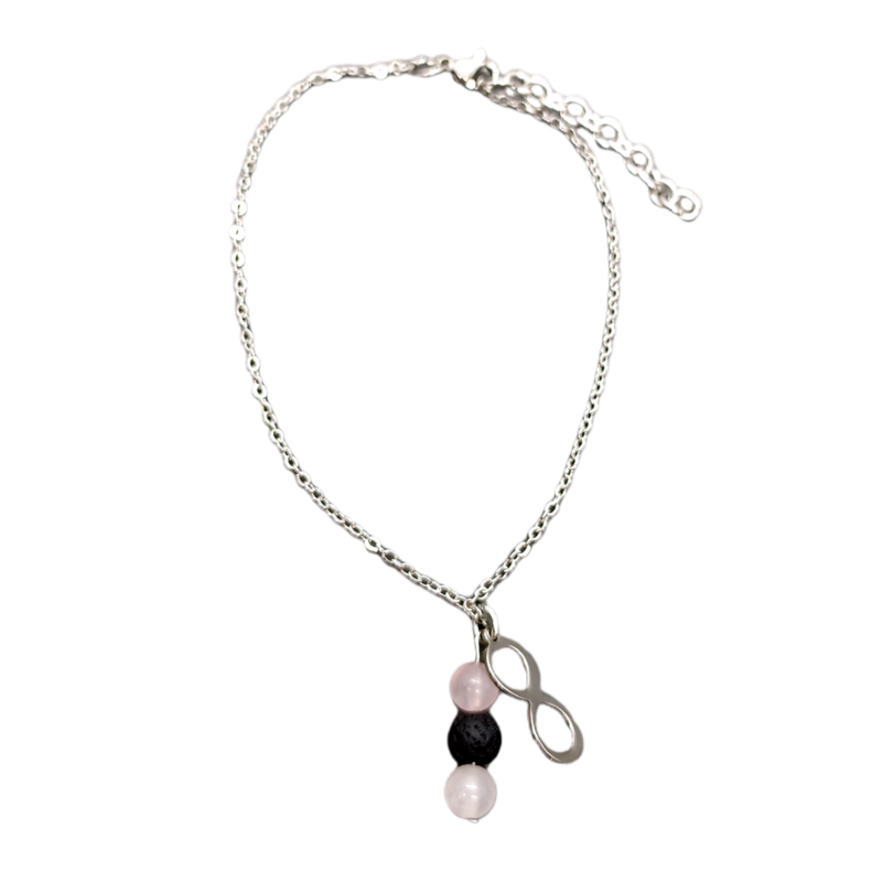 Bracelet de cheville - Lemniscate, Quartz rose et Pierre de lave