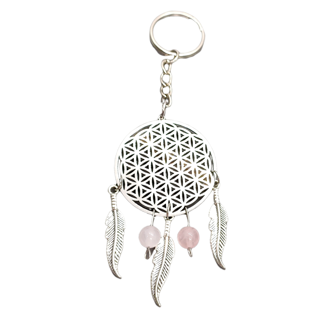Porte-clés - Fleur de vie et Quartz rose