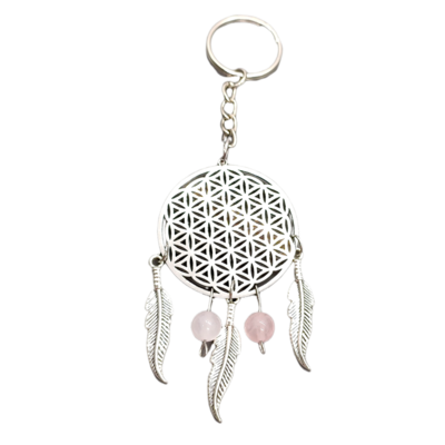 Porte-clés - Fleur de vie et Quartz rose