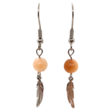 Boucles d&#39;oreilles - Aventurine rose et plumes