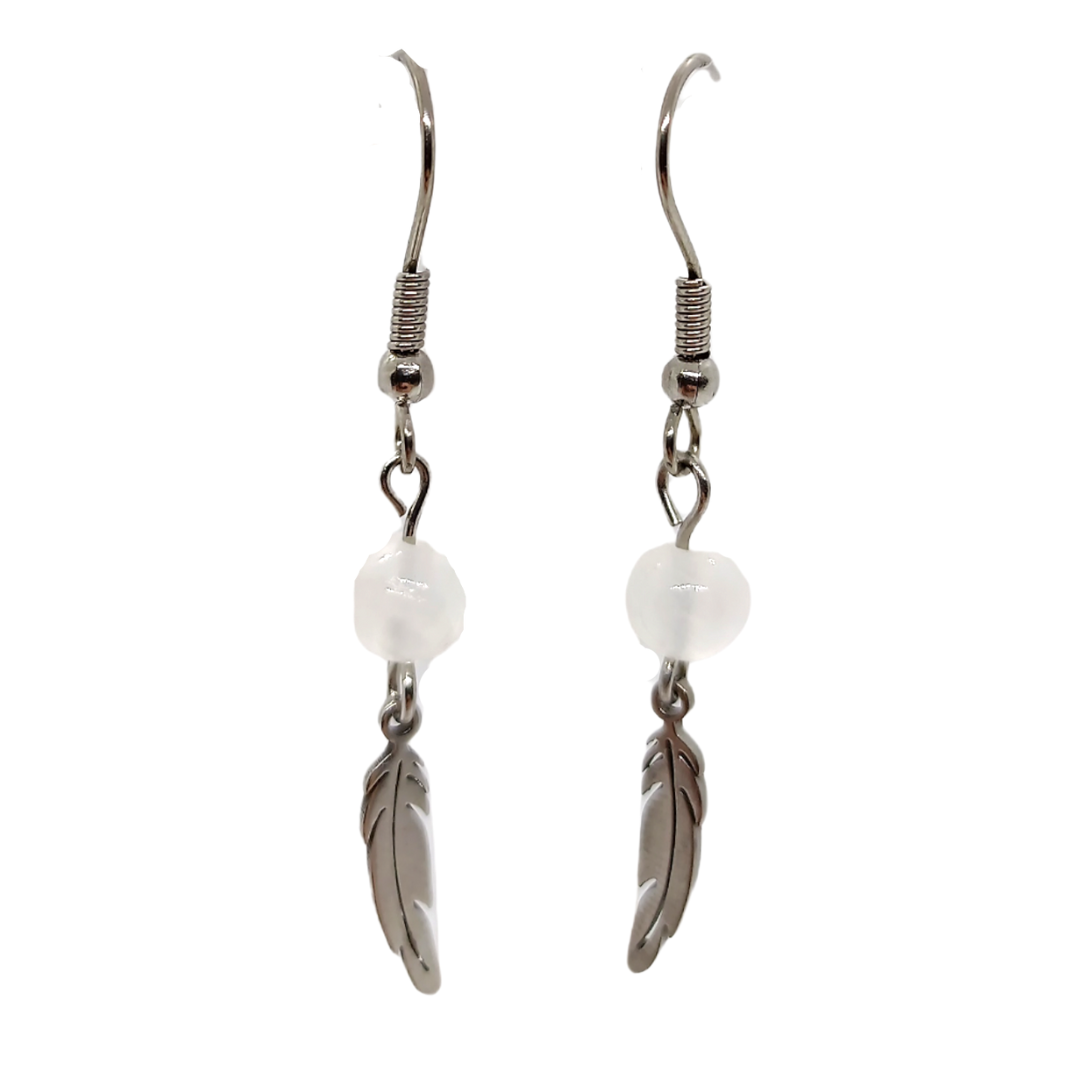 Boucles d&#39;oreilles - Sélénite et plume
