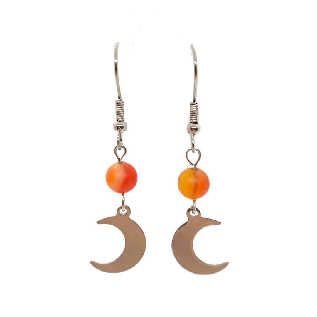 Boucles d&#39;oreilles - Cornaline mat et croissant de lune