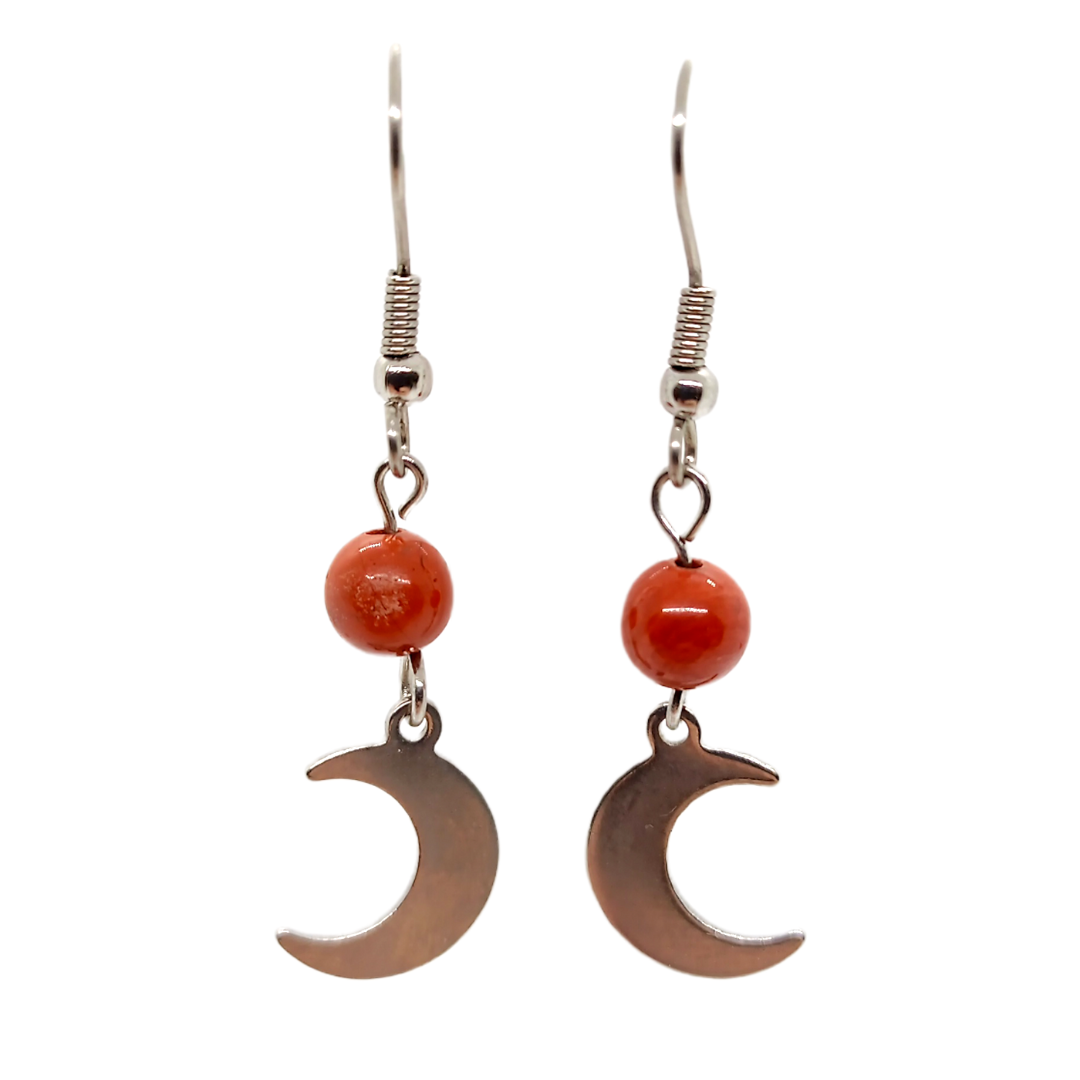 Boucles d&#39;oreilles - Jaspe rouge et croissant de lune