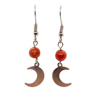 Boucles d&#39;oreilles - Jaspe rouge et croissant de lune