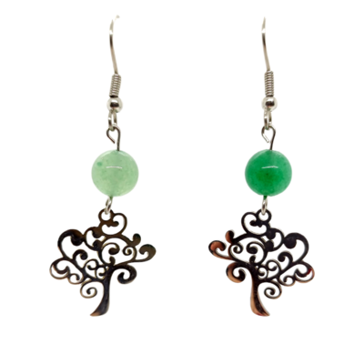 Boucles d&#39;oreilles - Aventurine verte et arbre de vie