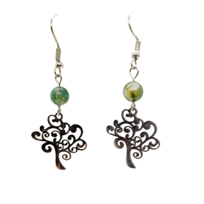 Boucles d&#39;oreilles - Agate mousse et arbre de vie