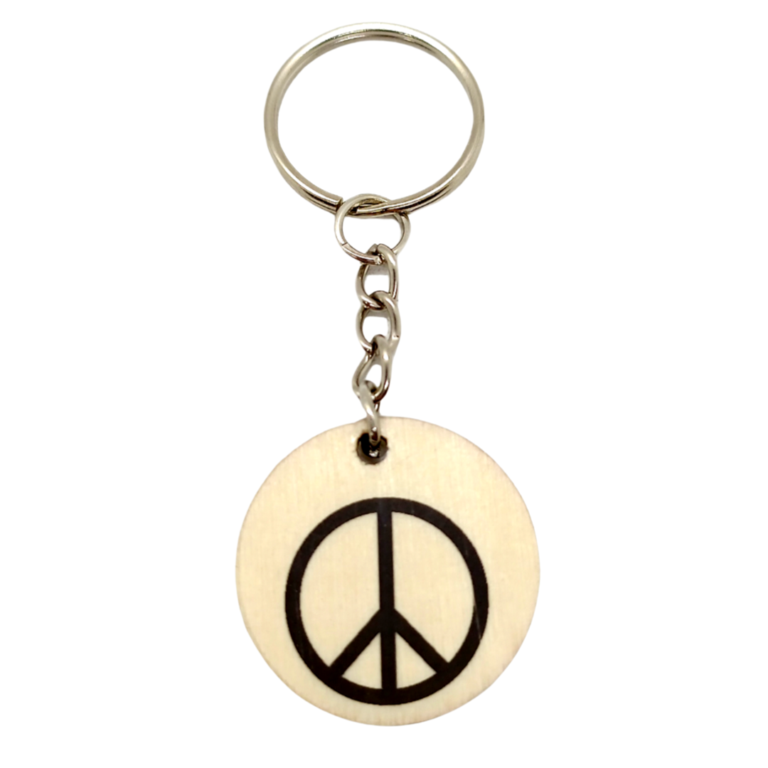 Porte-clés en bois verni - Symbole paix