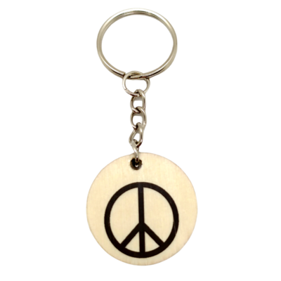 Porte-clés en bois verni - Symbole paix