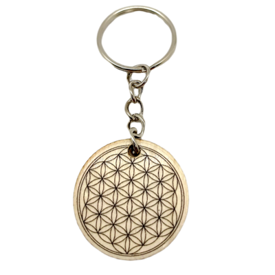 Porte-clés en bois verni - Fleur de vie