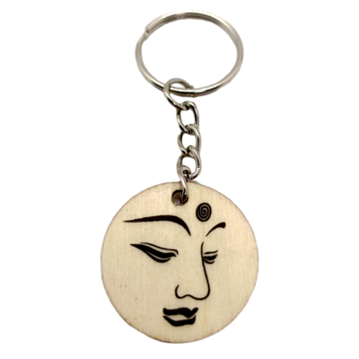 Porte-clés en bois verni - Visage hindou