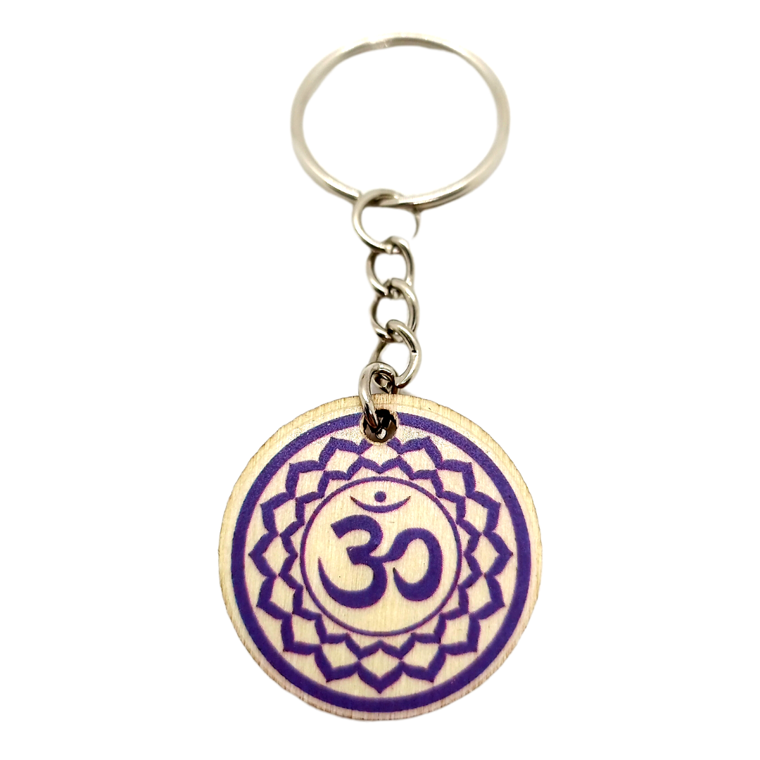 Porte-clés en bois verni - Chakra couronne