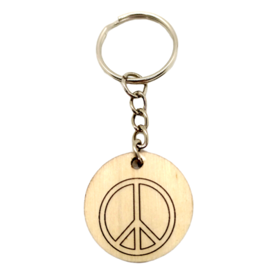 Porte-clés en bois verni - Symbole paix