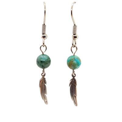 Boucles d&#39;oreilles - Chrysocolle et plume