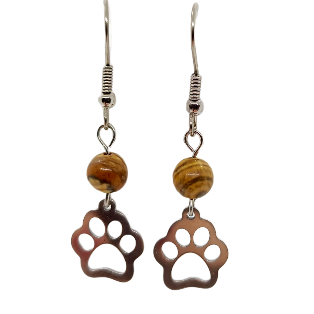 Boucles d&#39;oreilles - Jaspe paysage et patoune