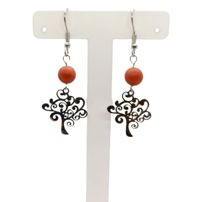 Boucles d&#39;oreilles - Jaspe rouge mat et arbre de vie