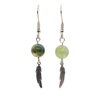 Boucles d&#39;oreilles - Agate mousse et plumes