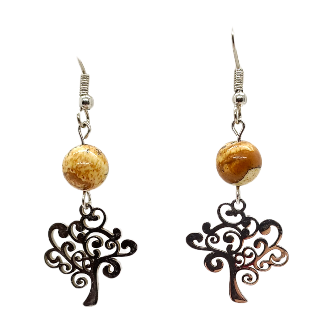 Boucles d&#39;oreilles - Jaspe paysage et arbre de vie