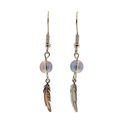 Boucles d&#39;oreilles- Aqua aura et plumes