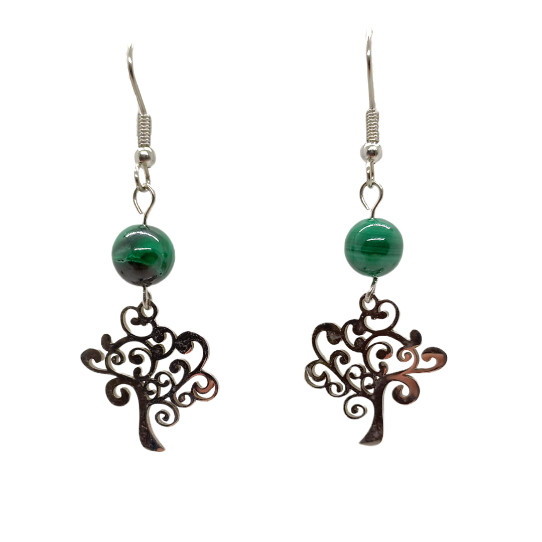 Boucles d&#39;oreilles - Malachite et arbre de vie