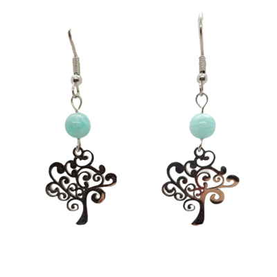 Boucles d&#39;oreilles - Amazonite et arbre de vie