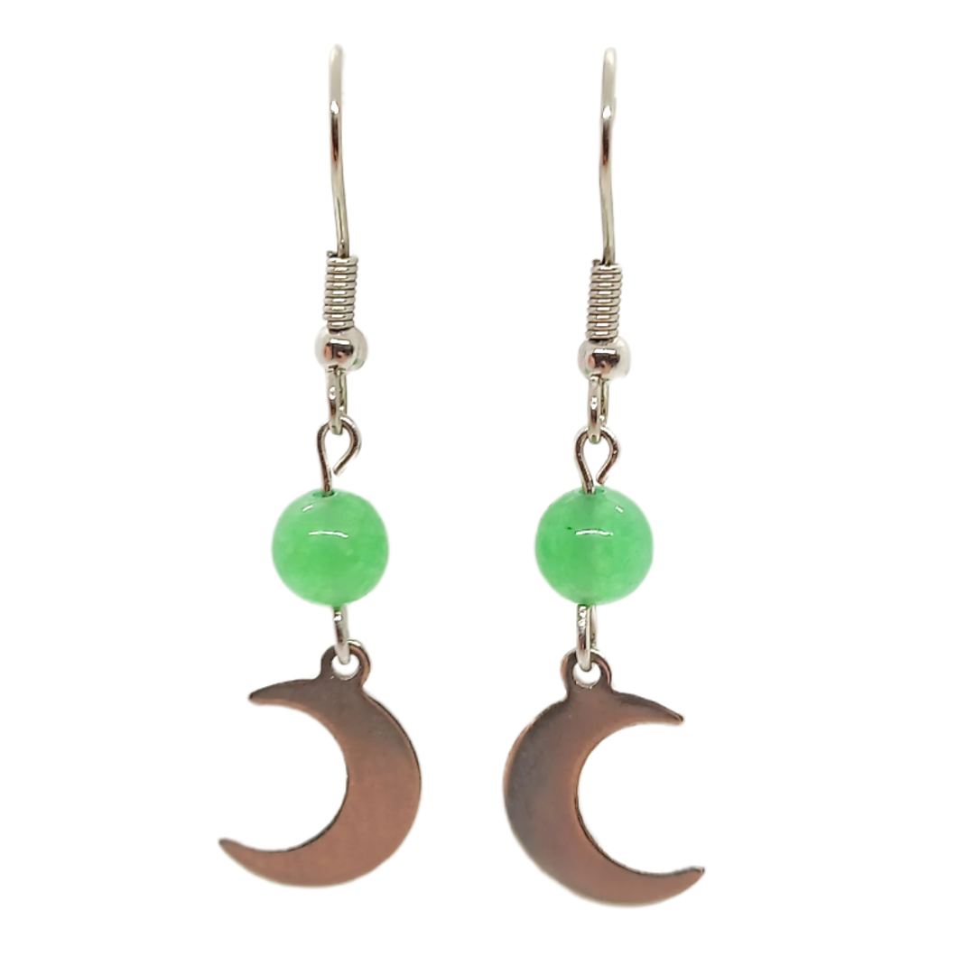 Boucles d&#39;oreilles - Aventurine et croissant de lune