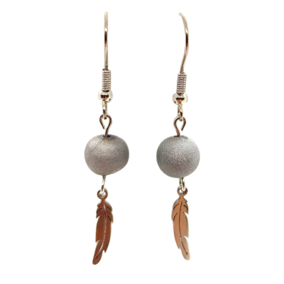 Boucles d&#39;oreilles - Agate vaporisée argent et plumes