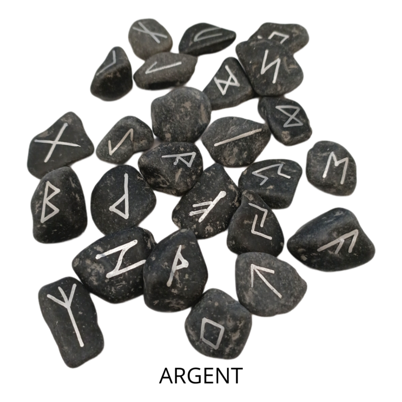 Set de runes Futhark peintes sur pierre de rivière