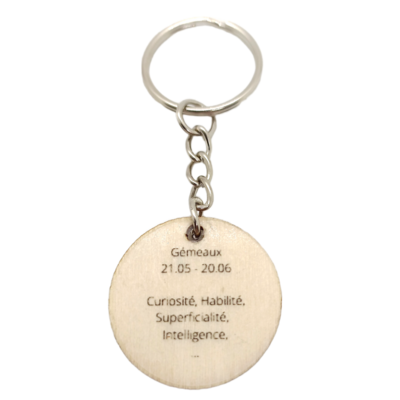 Porte-clés en bois verni - Astro Gémeaux