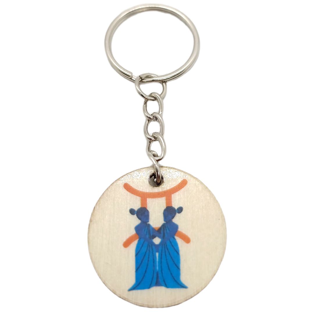 Porte-clés en bois verni - Astro Gémeaux