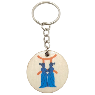 Porte-clés en bois verni - Astro Gémeaux