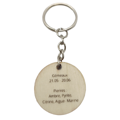 Porte-clés en bois verni - Astro Gémeaux